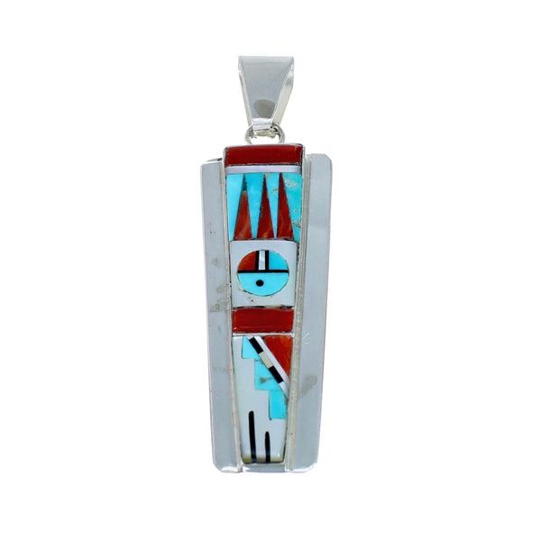 Native American Zuni Multicolor Inlay Sterling Silver Sun Pendant NX11711